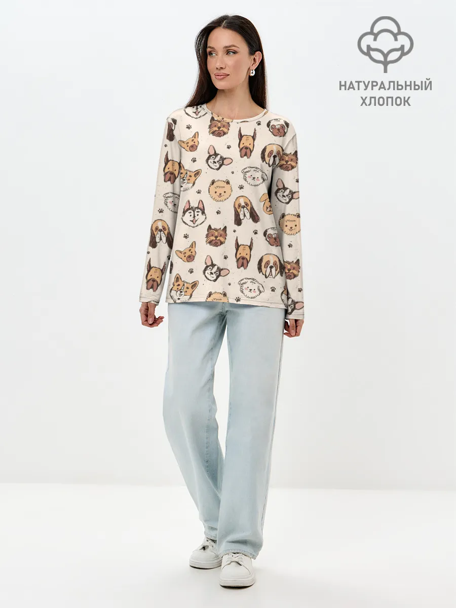 Лонгслив женский. Хлопок / Хипстерские собачки