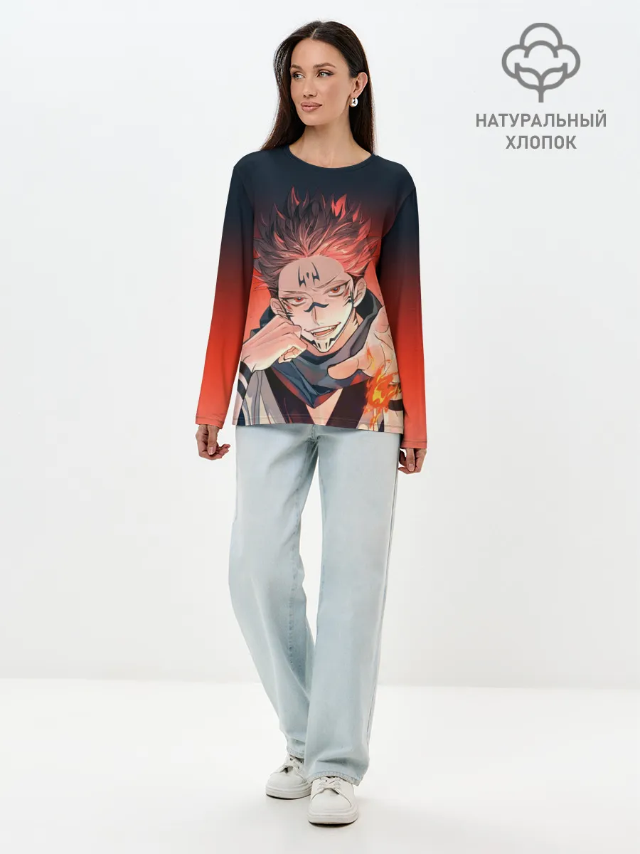 Лонгслив женский. Хлопок / Магическая битва | Рёмен Сукуна