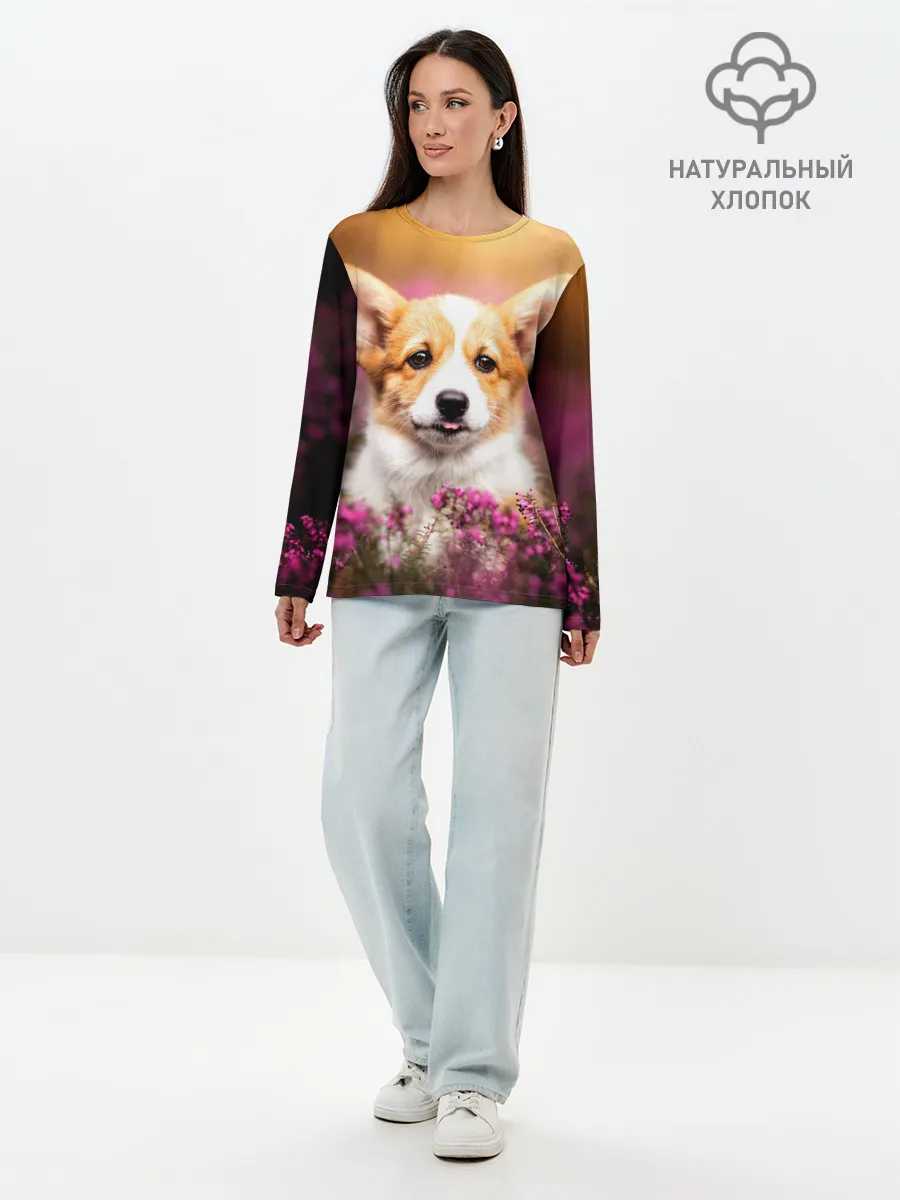 Лонгслив женский. Хлопок / Вельш-корги