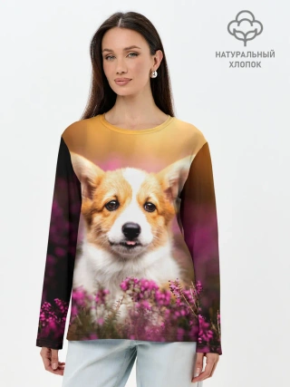 Лонгслив женский. Хлопок / Вельш-корги