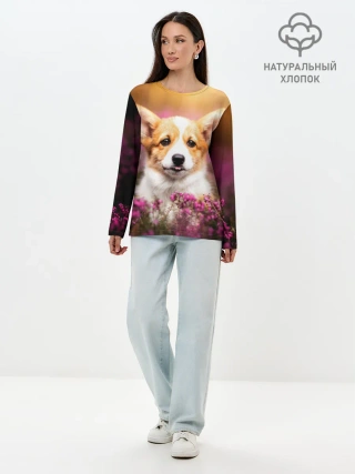 Лонгслив женский. Хлопок / Вельш-корги