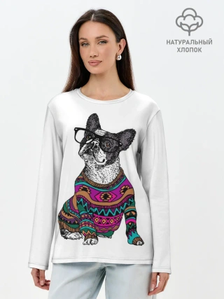 Лонгслив женский. Хлопок / Мопс Хипстер