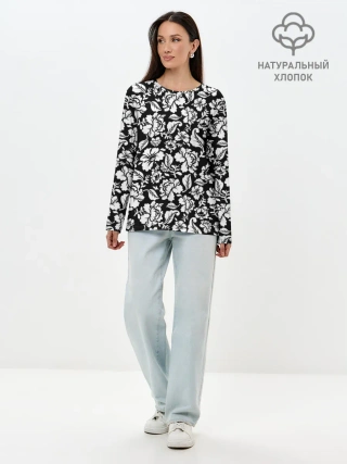 Лонгслив женский. Хлопок / White flowers