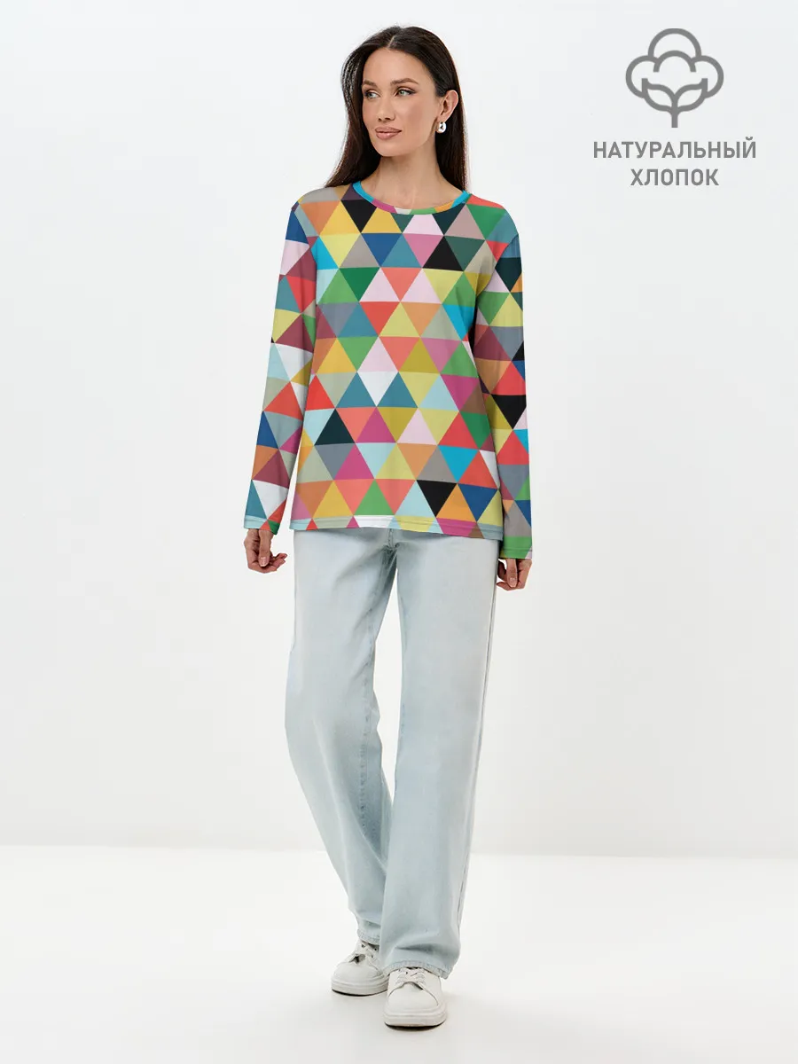 Лонгслив женский. Хлопок / хипстерский паттерн