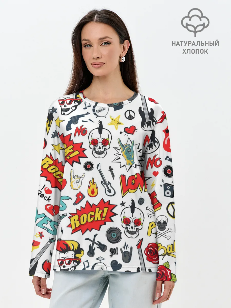 Лонгслив женский. Хлопок / Я ЛЮБЛЮ РОК