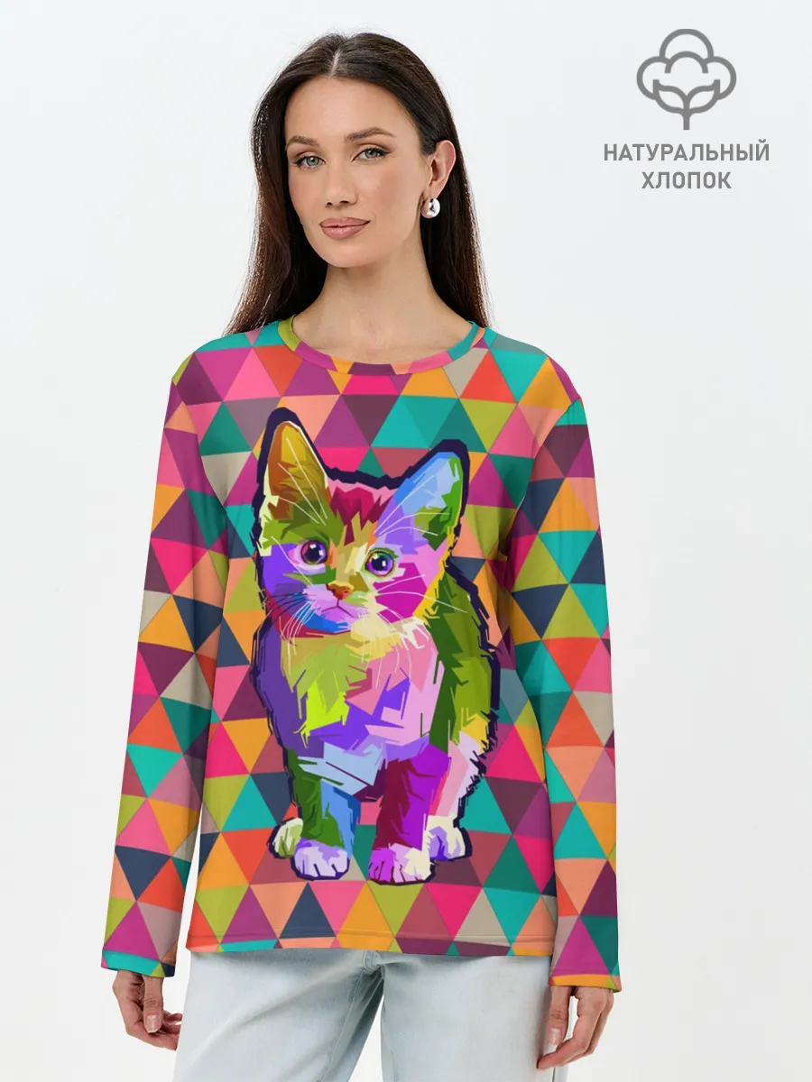 Лонгслив женский. Хлопок / Котик