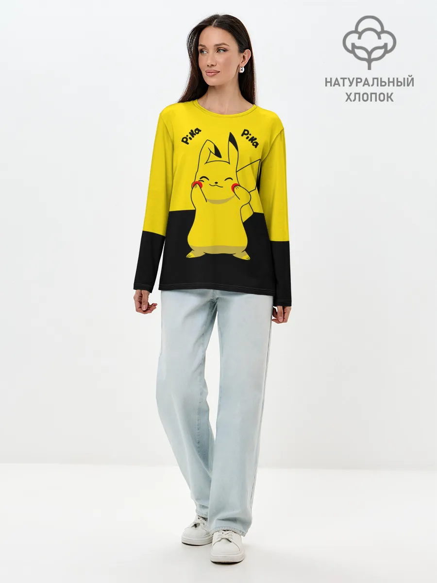 Лонгслив женский. Хлопок / Пикачу пика-пика