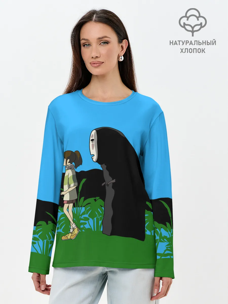 Лонгслив женский. Хлопок / Тихиро гуляет с Каонаси