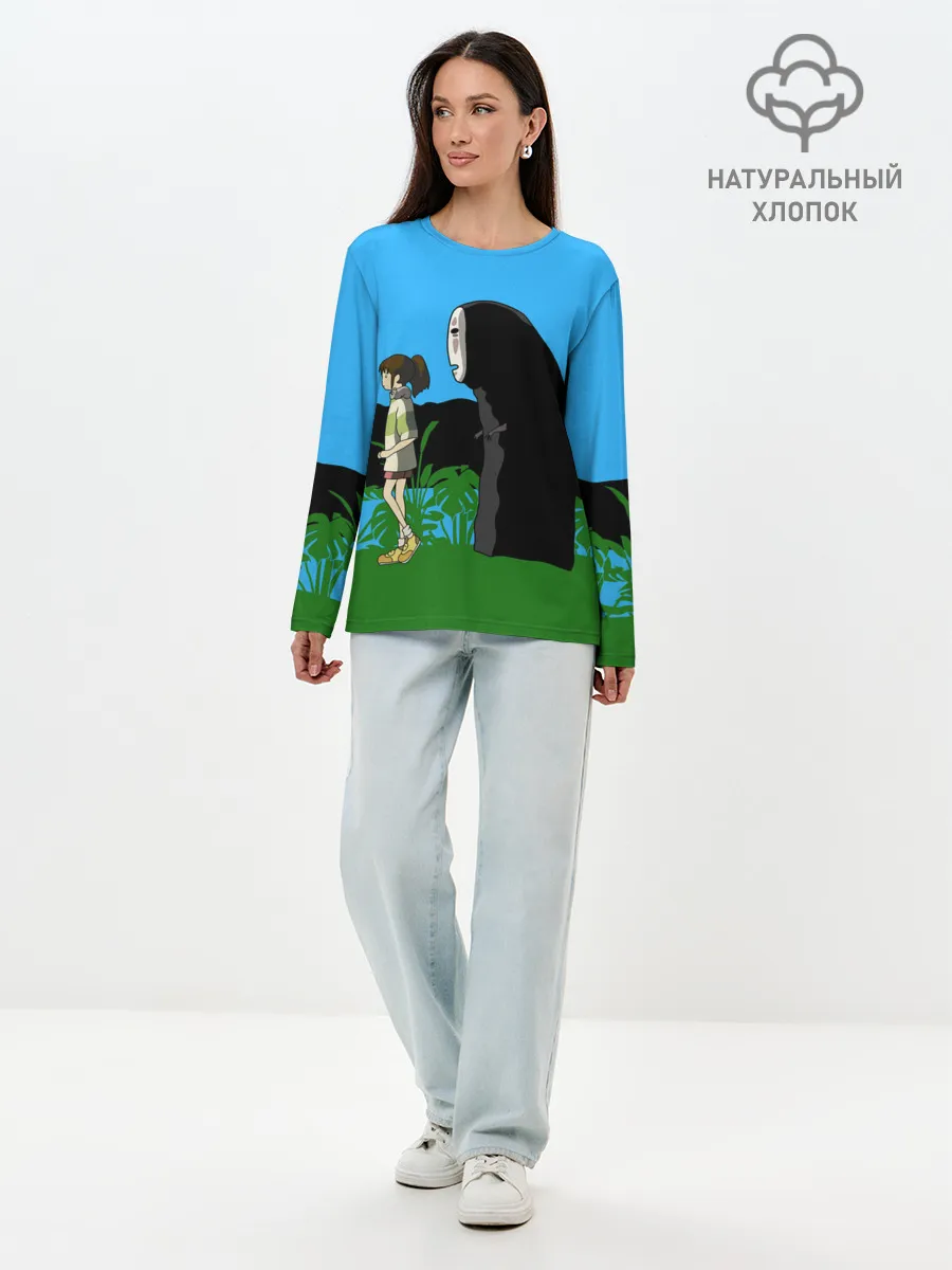 Лонгслив женский. Хлопок / Тихиро гуляет с Каонаси