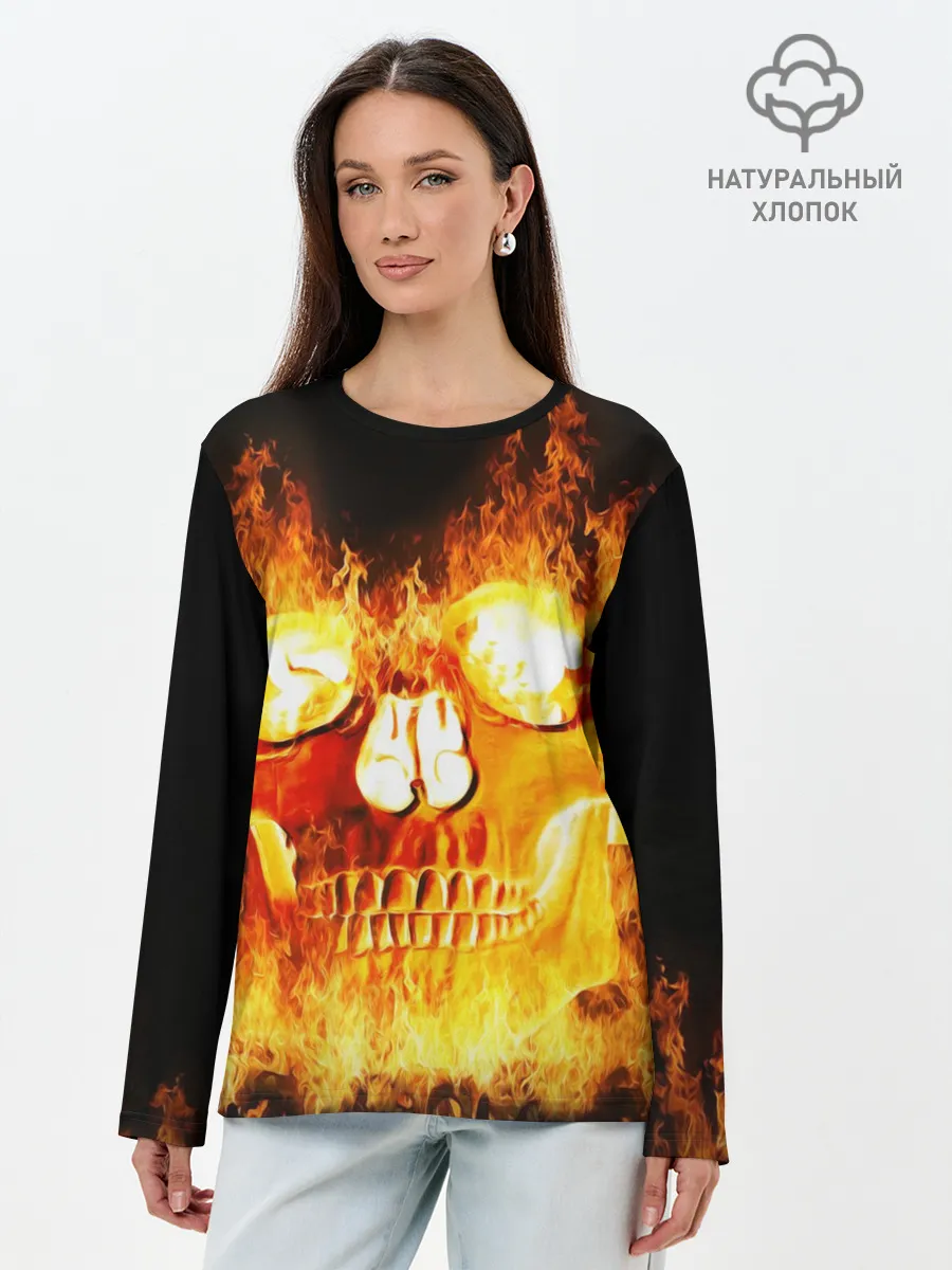 Лонгслив женский. Хлопок / Череп