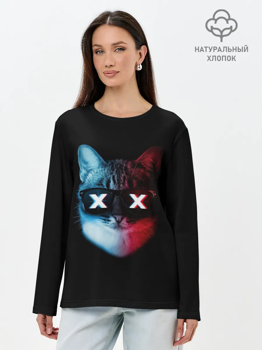 Лонгслив женский. Хлопок / Кот XX