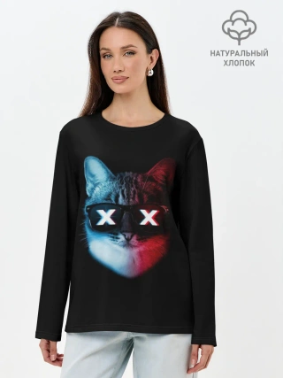 Лонгслив женский. Хлопок / Кот XX
