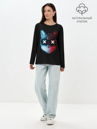 Лонгслив женский. Хлопок / Кот XX
