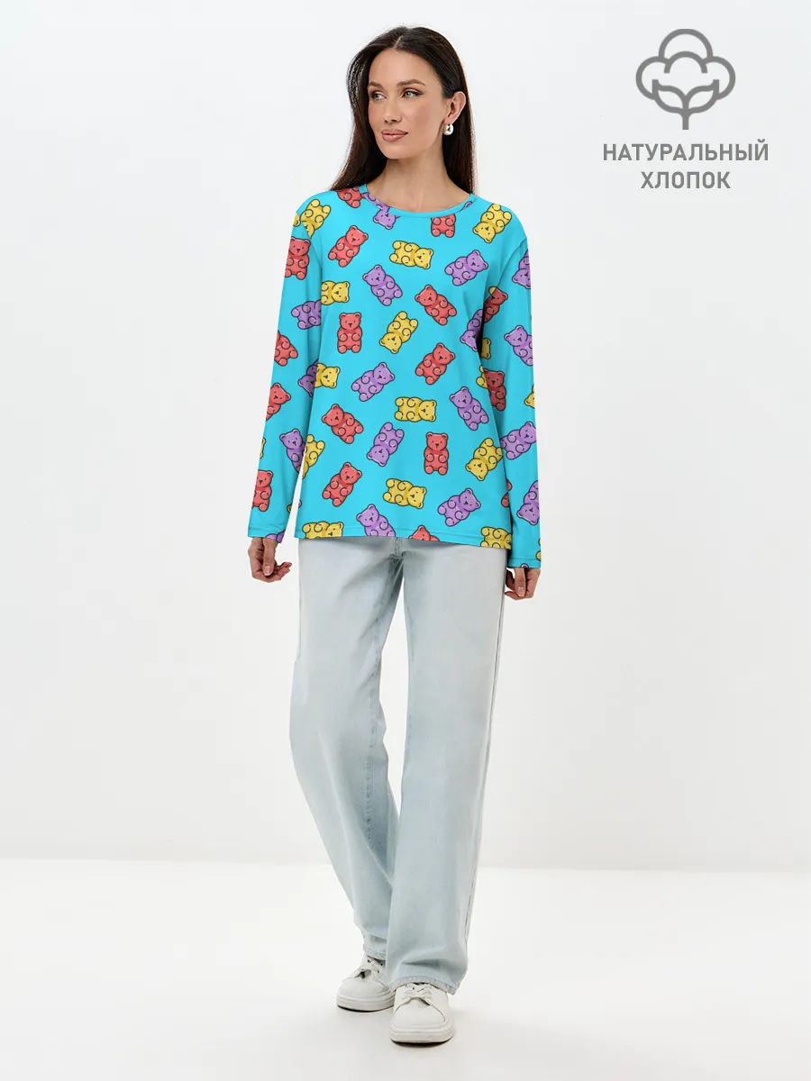 Лонгслив женский. Хлопок / Мармеладные мишки