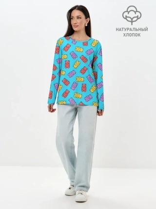 Лонгслив женский. Хлопок / Мармеладные мишки
