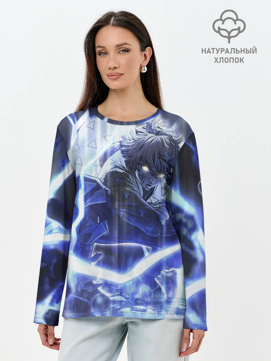 Лонгслив женский. Хлопок / Клинок рассекающий демонов