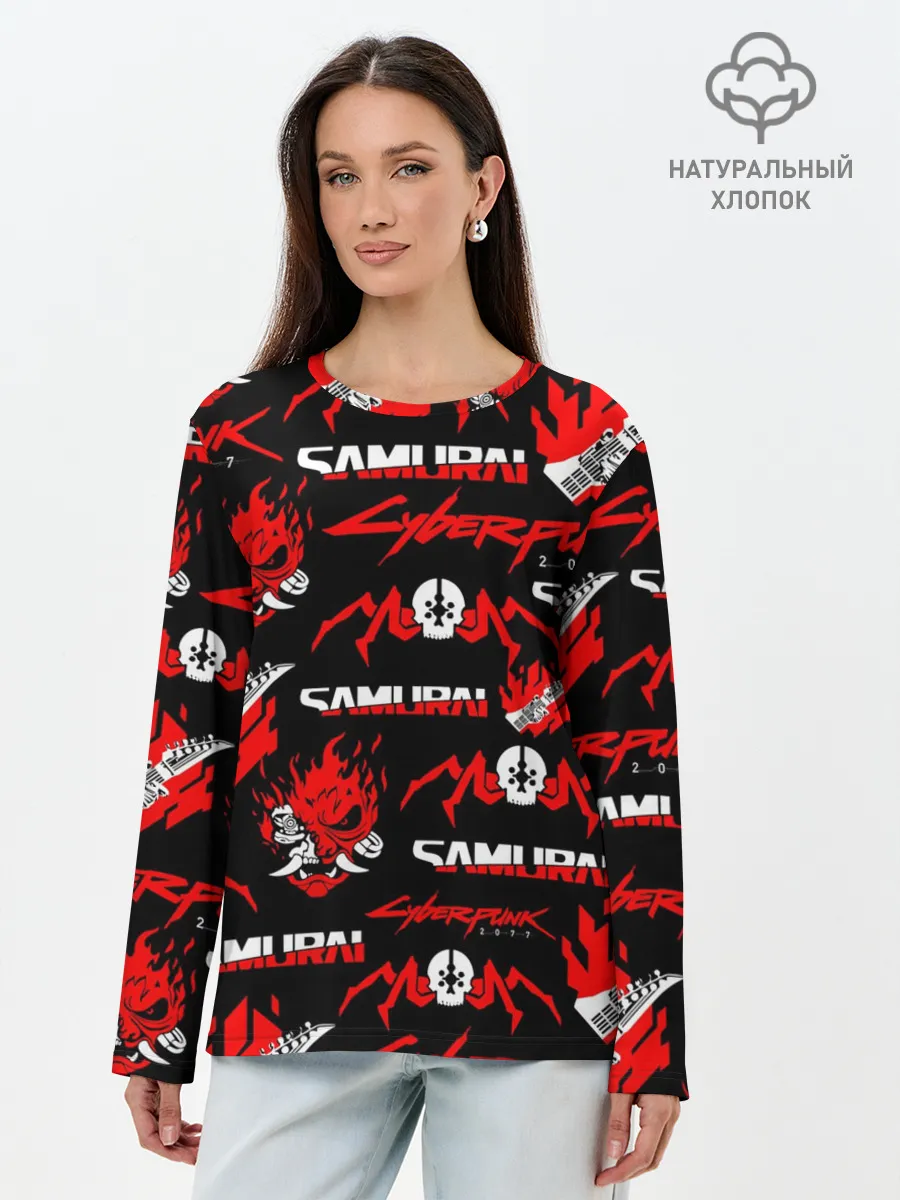 Лонгслив женский. Хлопок / CYBERPUNK 2077 SAMURAI