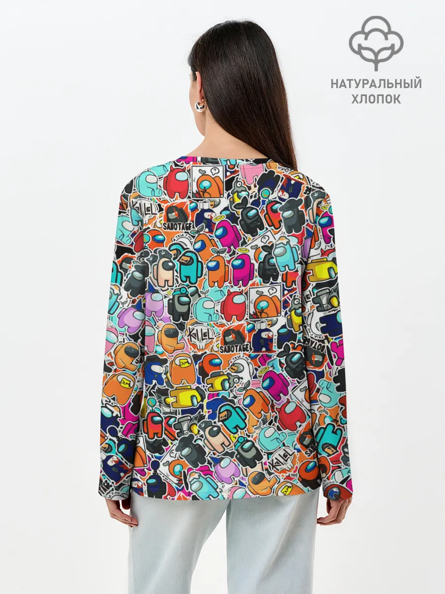 Лонгслив женский. Хлопок / Among Us sticker bombing
