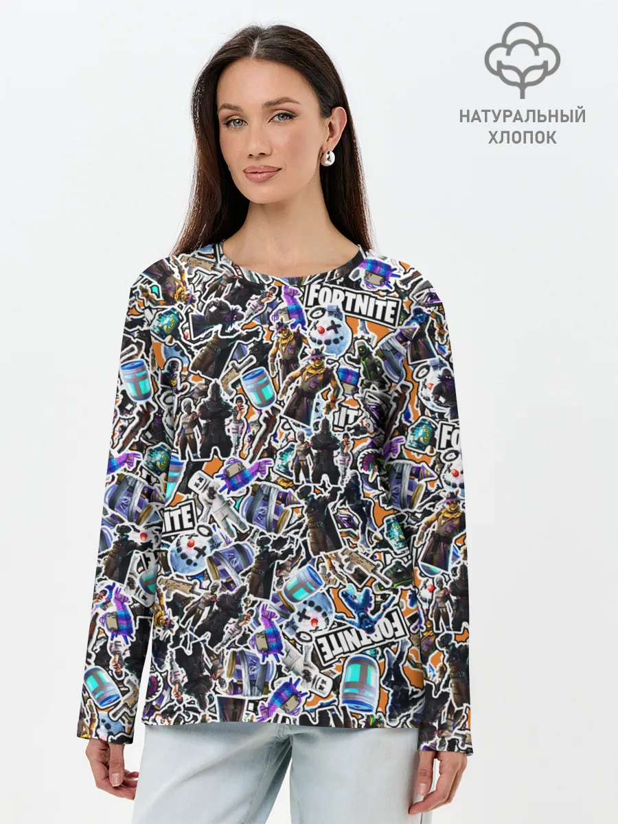 Лонгслив женский. Хлопок / Fortnite Sticker Bombing