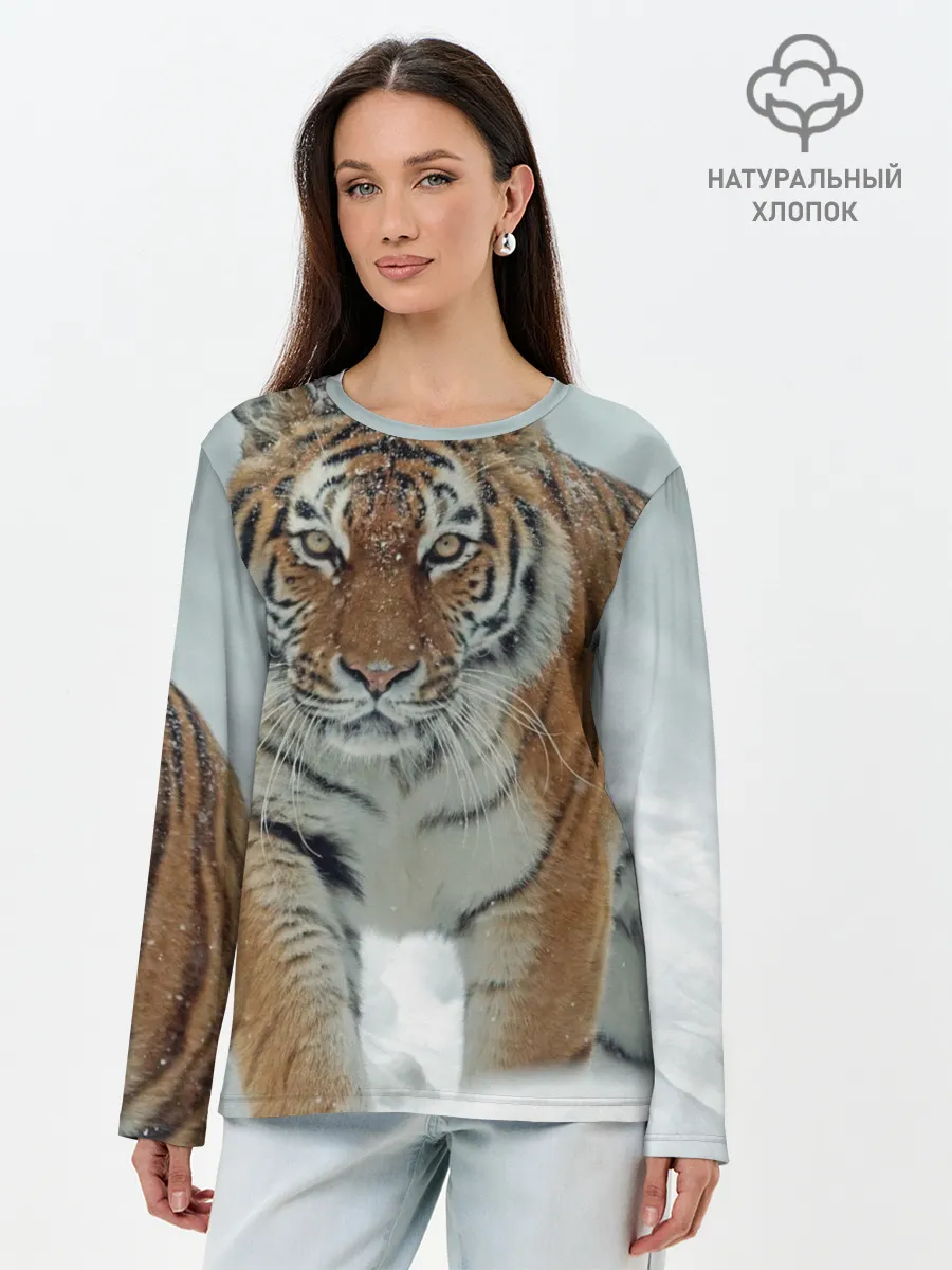 Лонгслив женский. Хлопок / Тигр