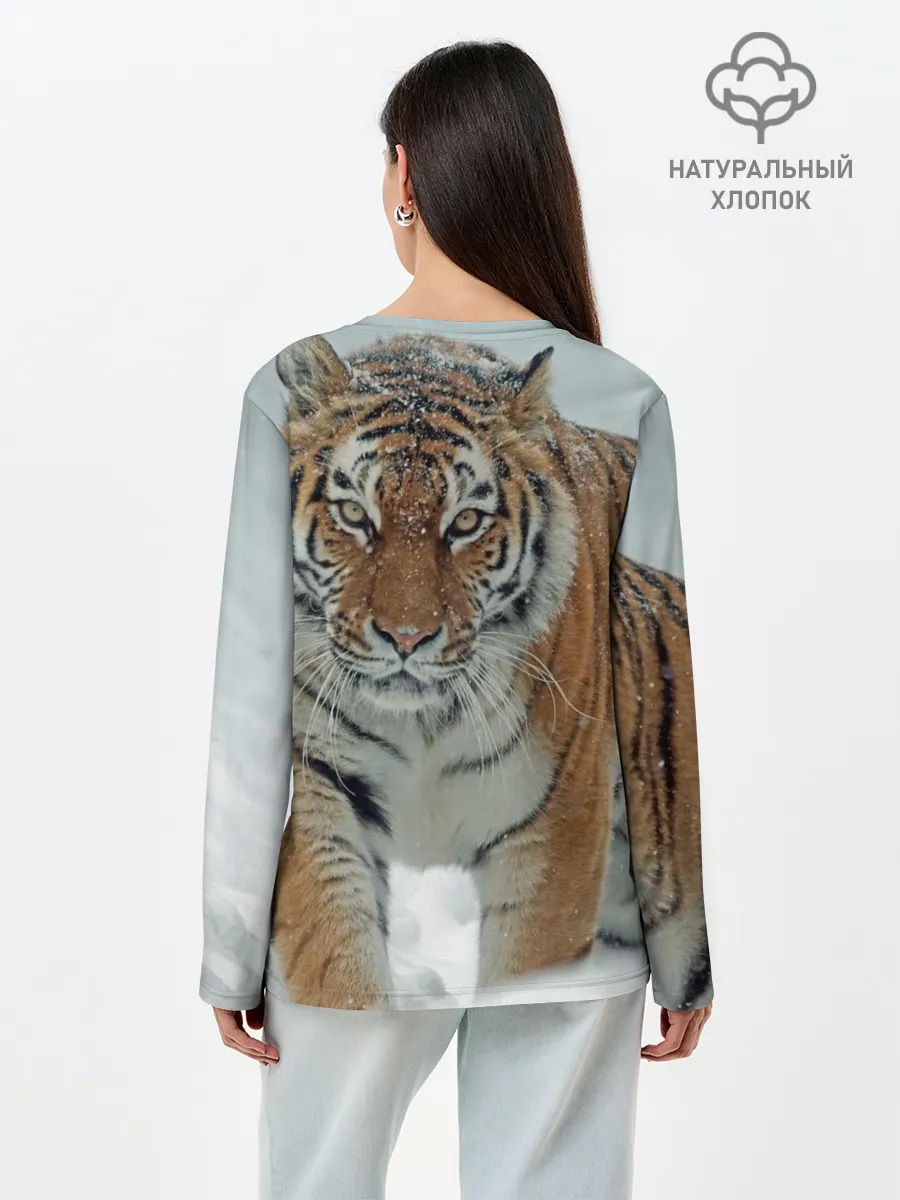 Лонгслив женский. Хлопок / Тигр