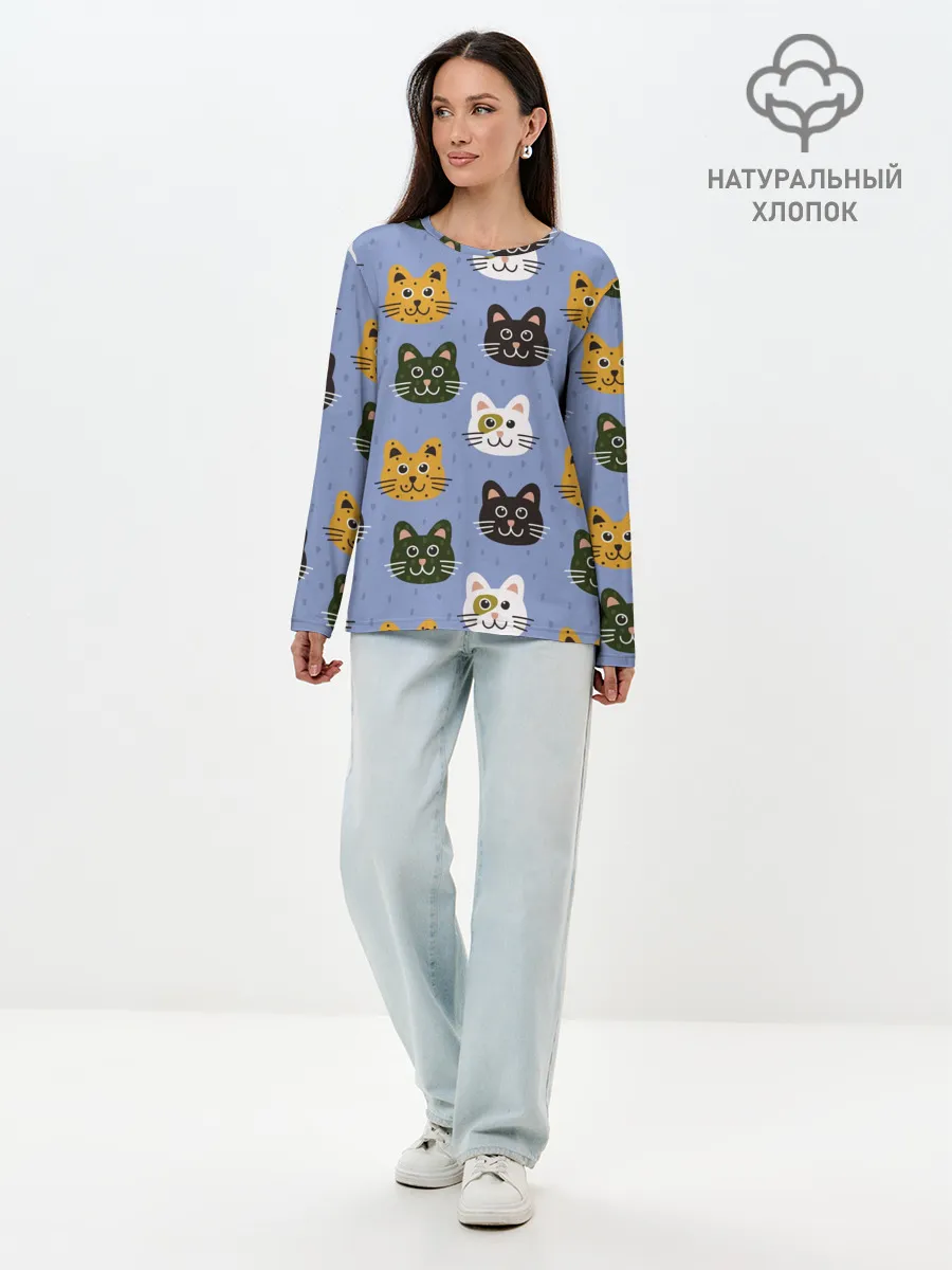 Лонгслив женский. Хлопок / Котики