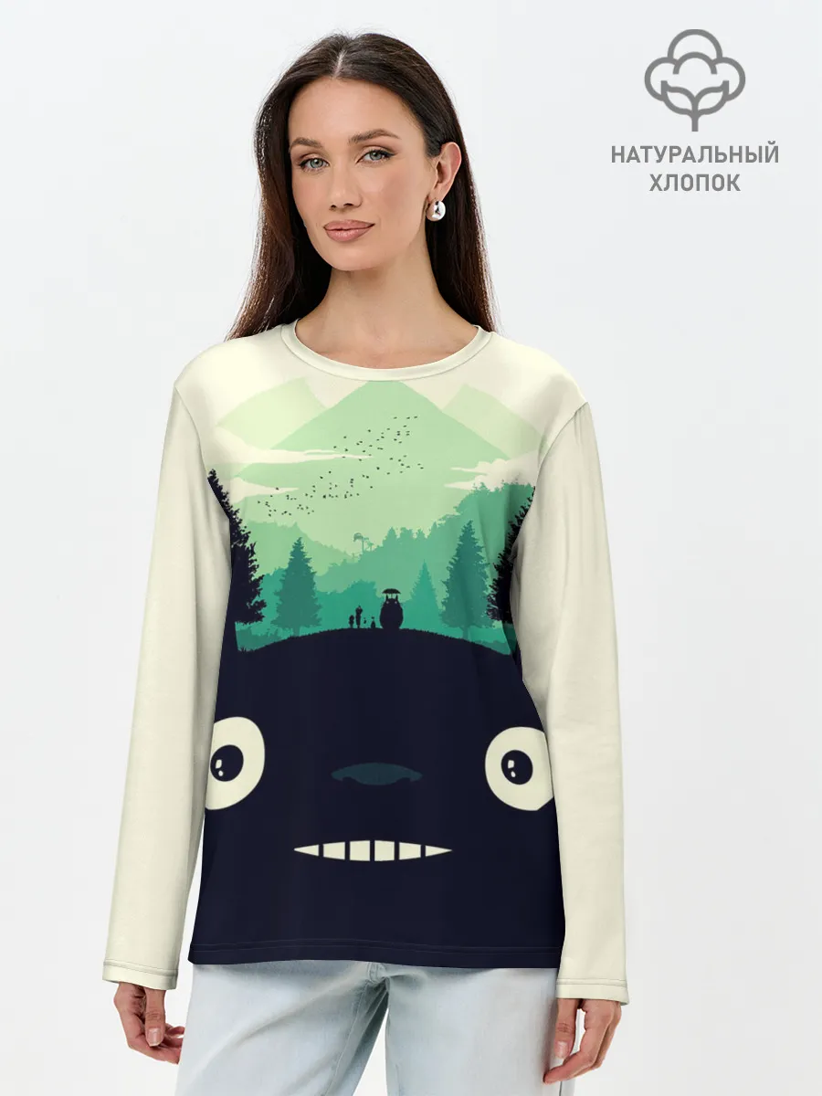 Лонгслив женский. Хлопок / Тоторо охраняет лес