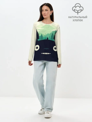 Лонгслив женский. Хлопок / Тоторо охраняет лес