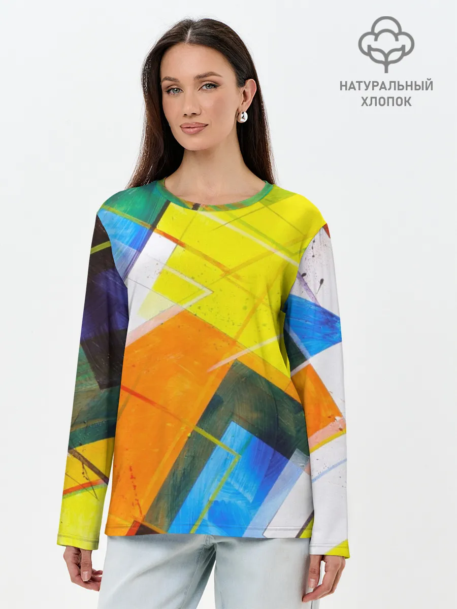 Лонгслив женский. Хлопок / Геометрический хаос