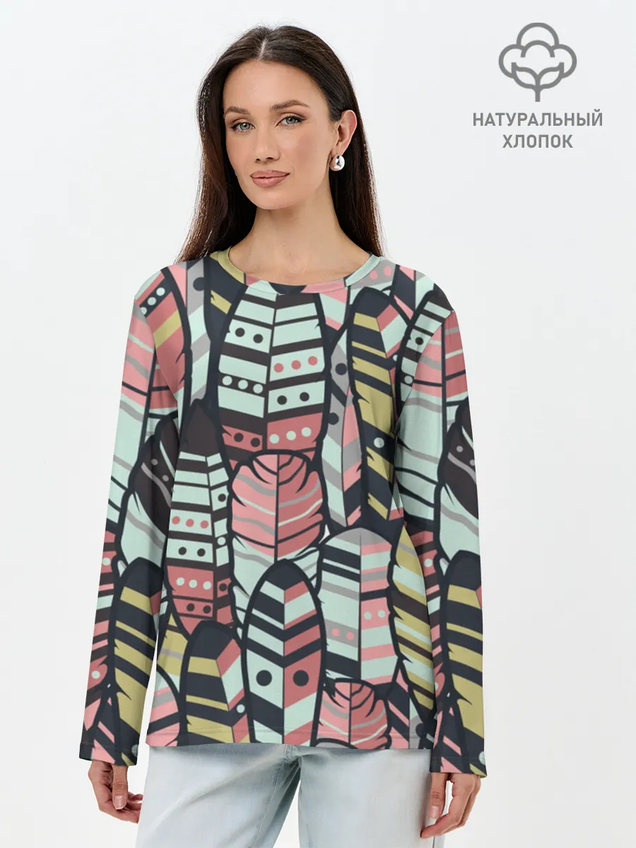 Лонгслив женский. Хлопок / Индейские перья