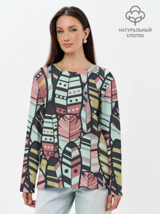 Лонгслив женский. Хлопок / Индейские перья