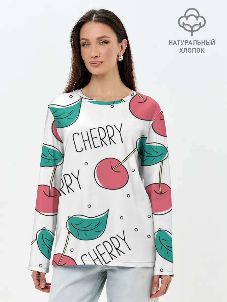 Лонгслив женский. Хлопок / Вишенки Cherry