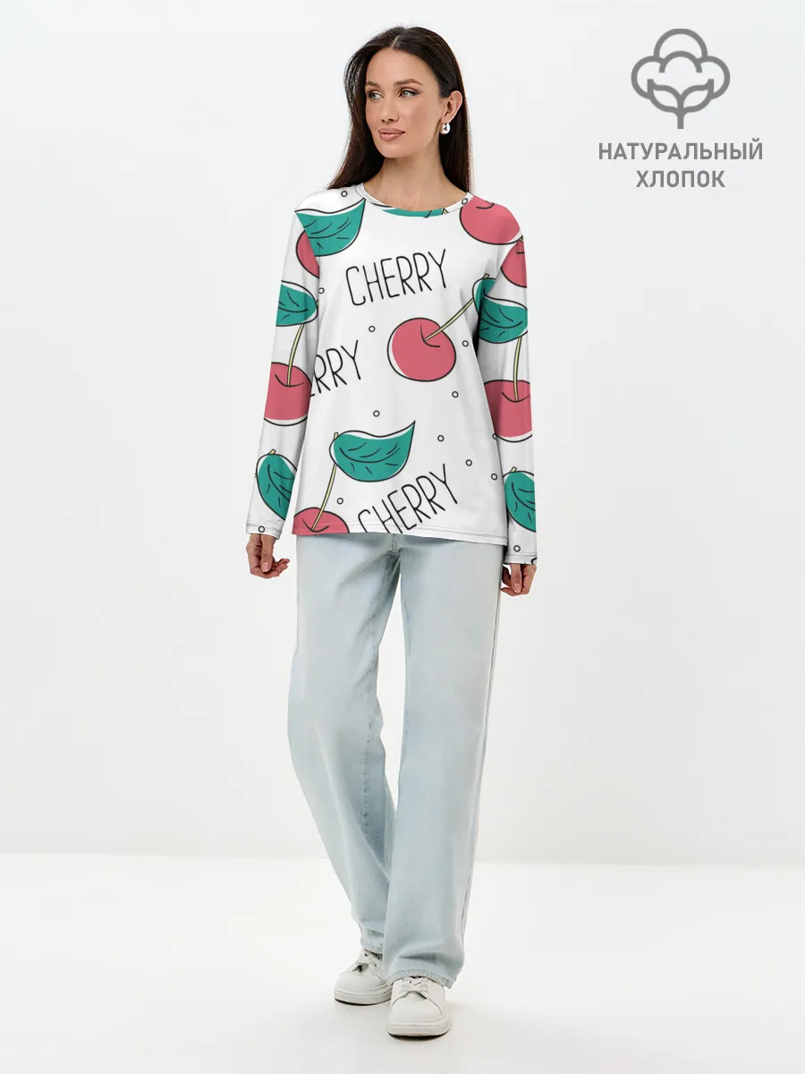 Лонгслив женский. Хлопок / Вишенки Cherry