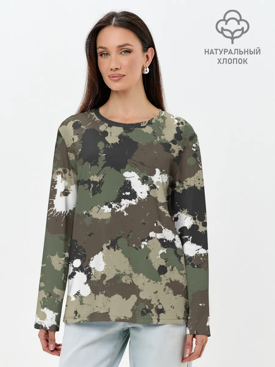 Лонгслив женский. Хлопок / Камуфляж с кляксами