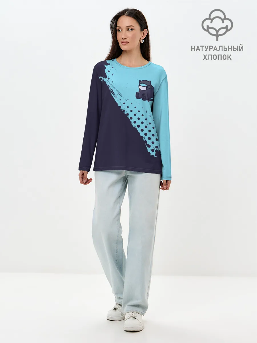 Лонгслив женский. Хлопок / AMONG US - Черный Котик