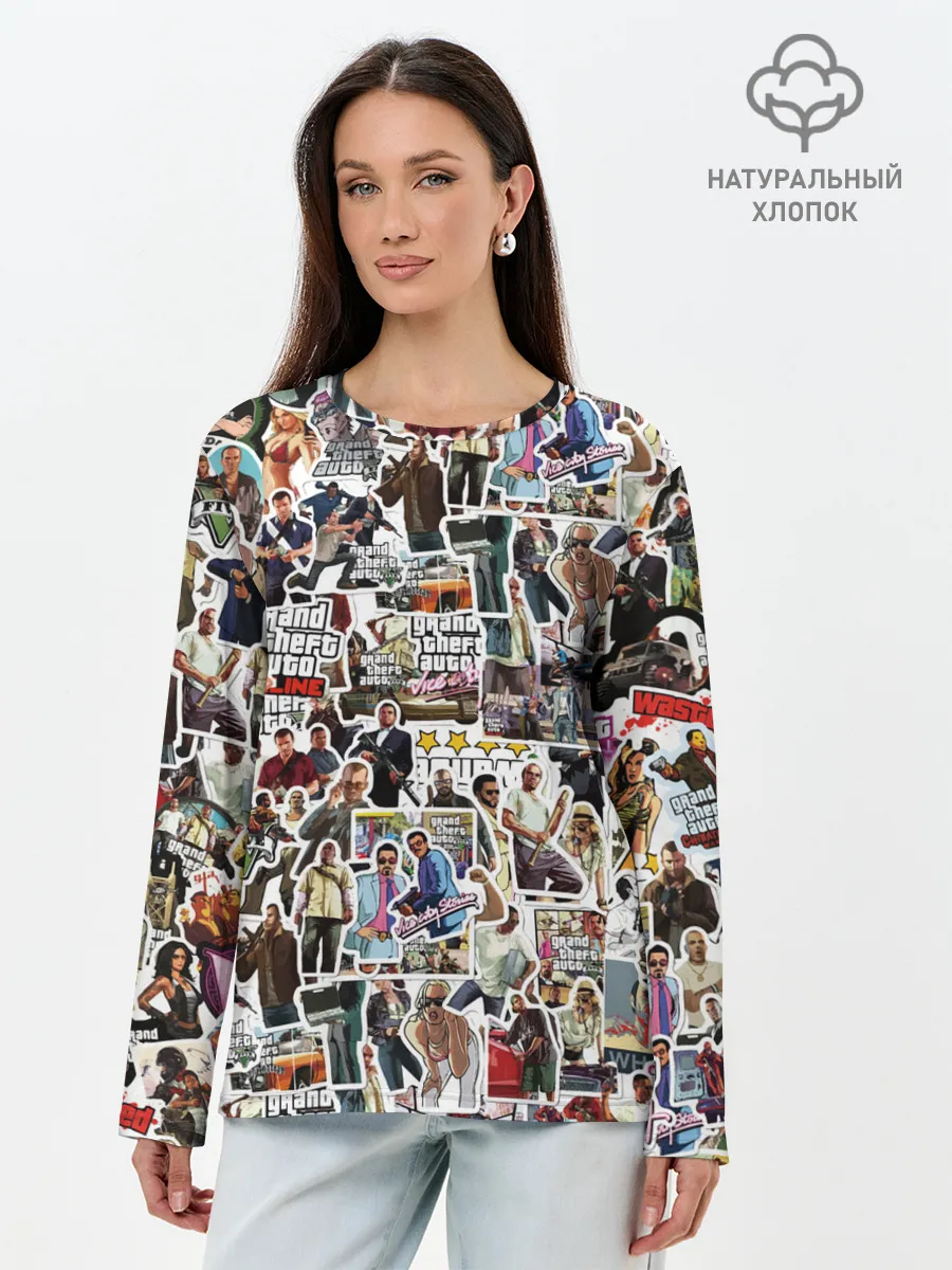 Лонгслив женский. Хлопок / GTA Sticker Bombing