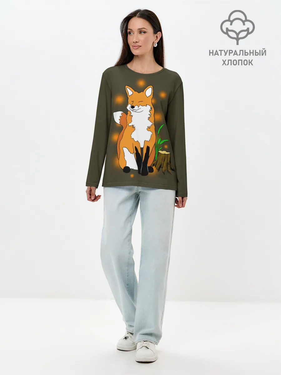 Лонгслив женский. Хлопок / Лиса в лесу