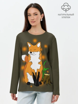 Лонгслив женский. Хлопок / Лиса в лесу