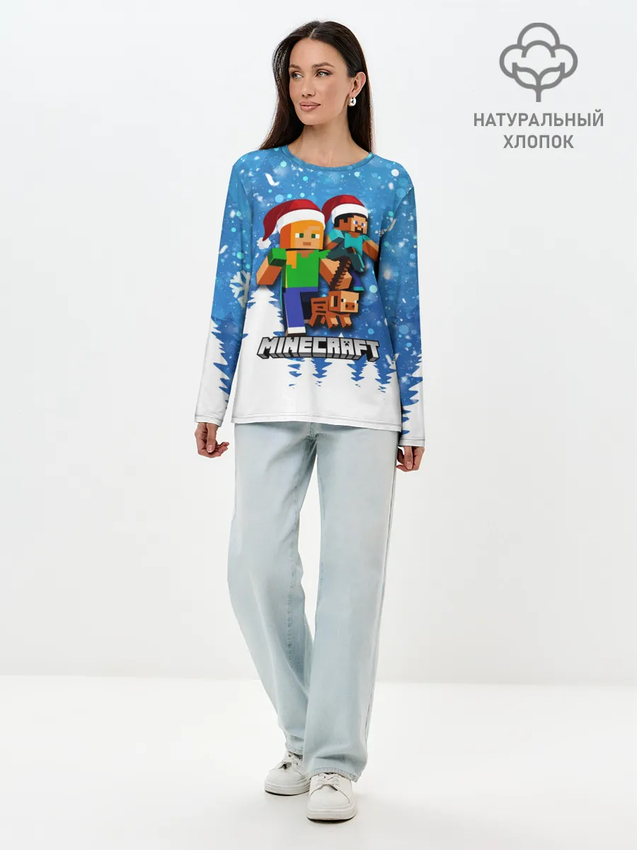 Лонгслив женский. Хлопок / Новогодний Манкрафт