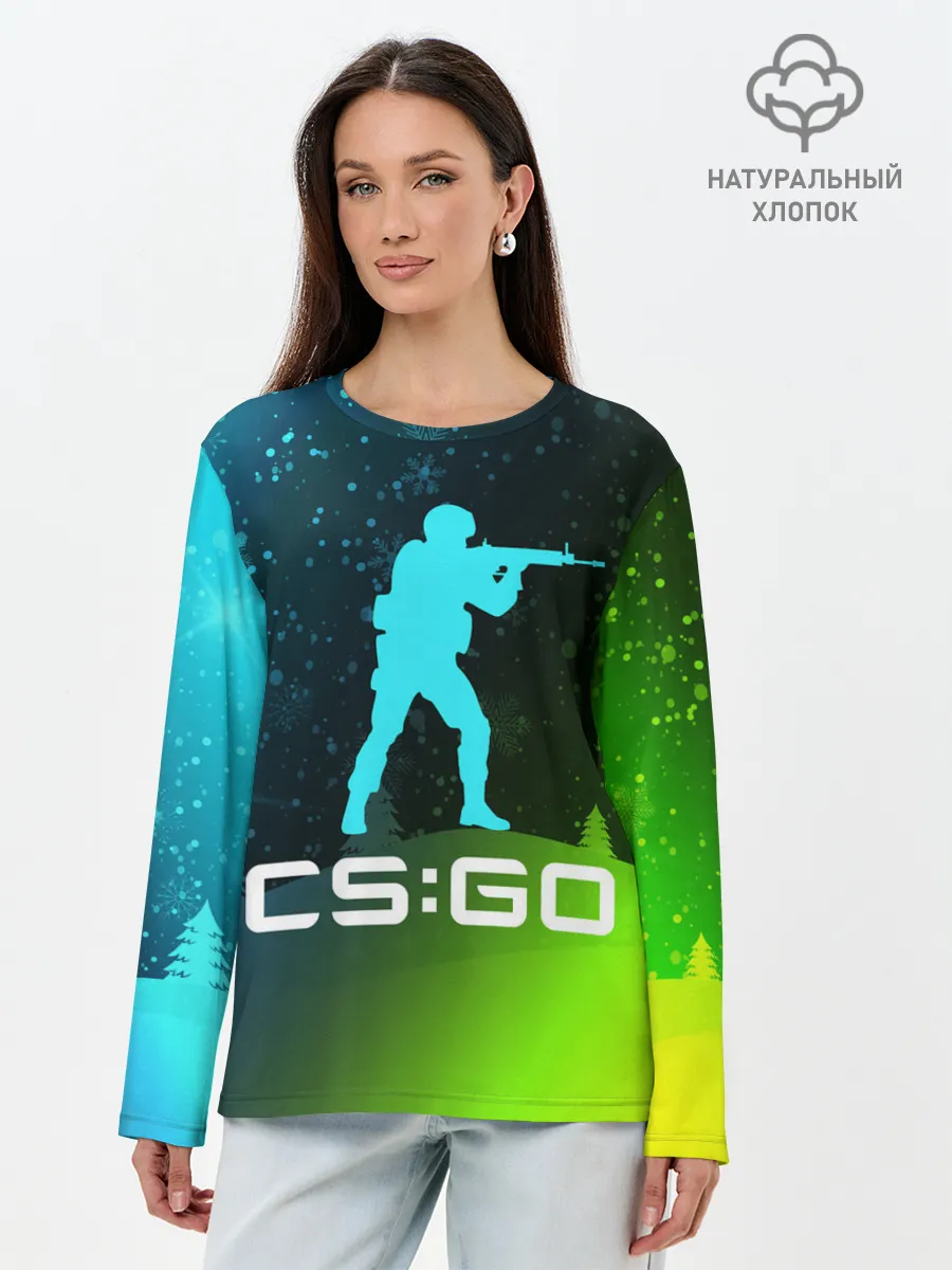 Лонгслив женский. Хлопок / CS GO | КС ГО - Снежный