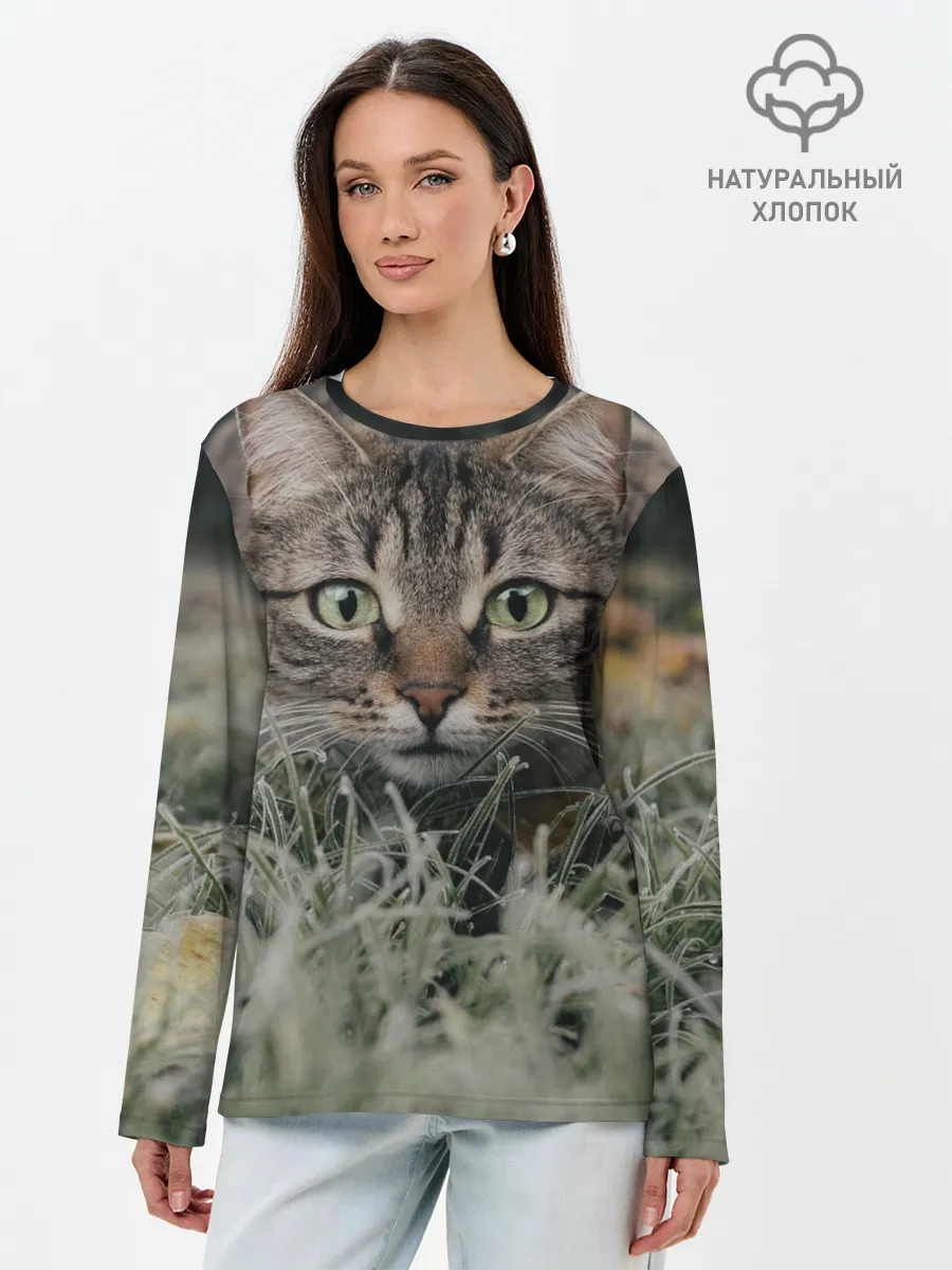 Лонгслив женский. Хлопок / Кошка