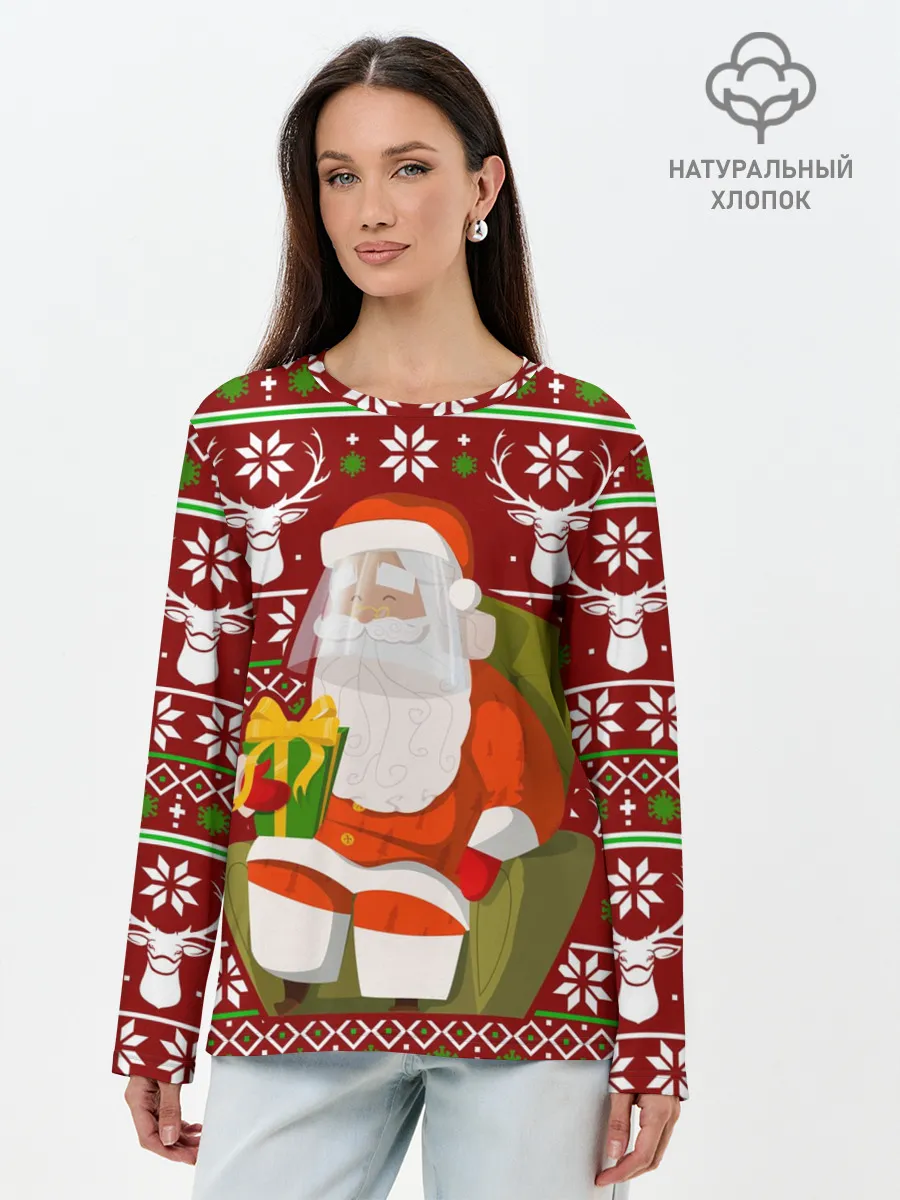 Лонгслив женский. Хлопок / Санта с защитным экраном