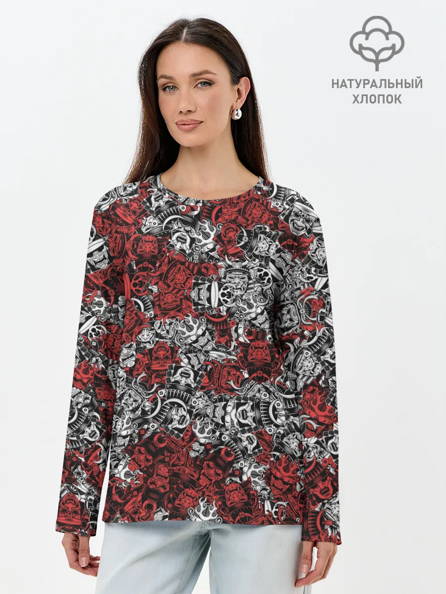 Лонгслив женский. Хлопок / Красные и Белые самураи