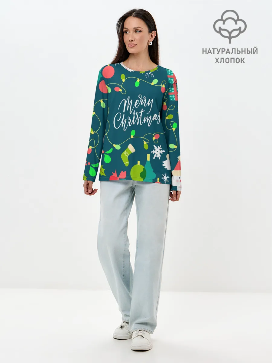 Лонгслив женский. Хлопок / Merry Christmas