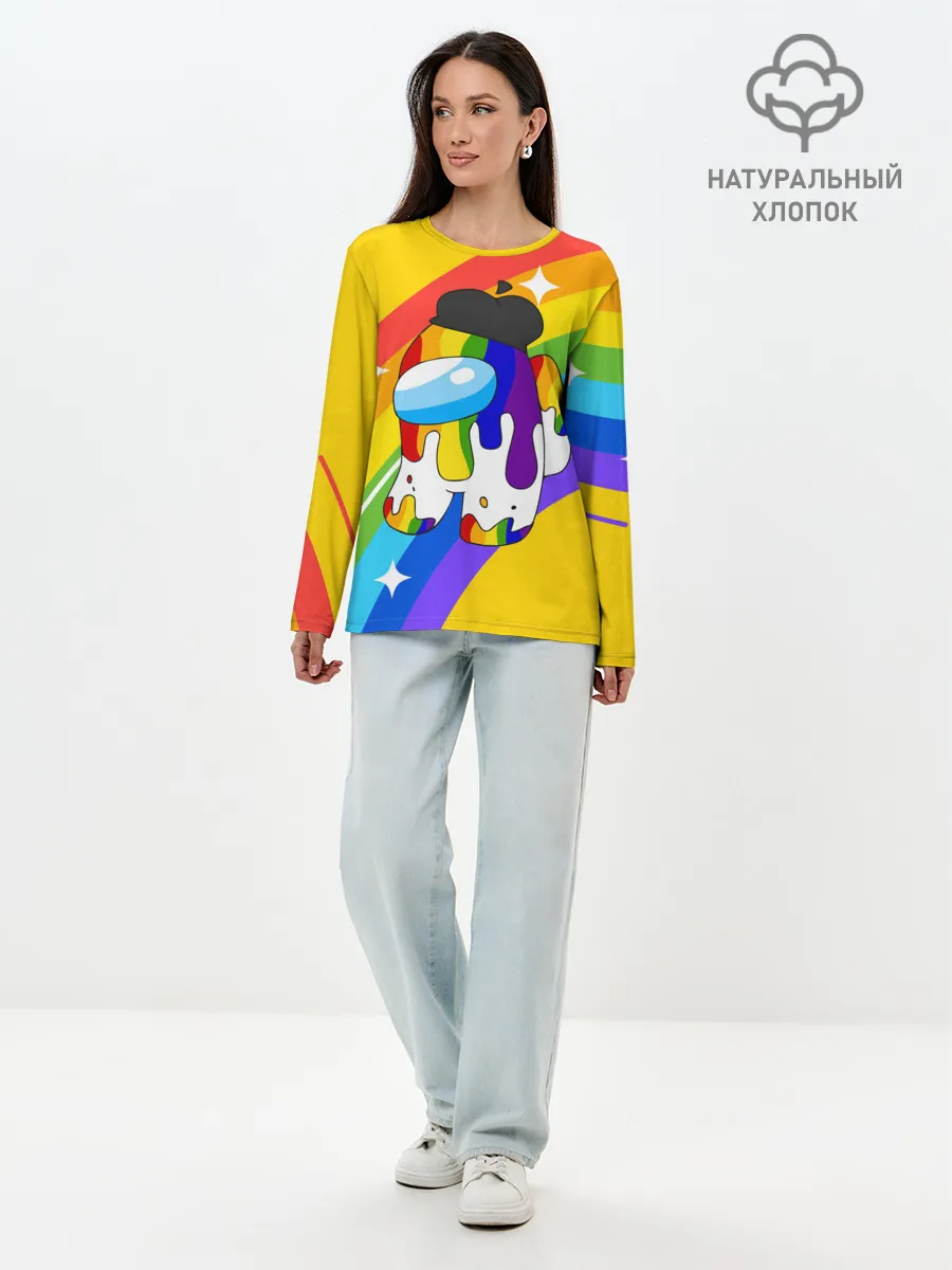 Лонгслив женский. Хлопок / AMONG US - Радужный