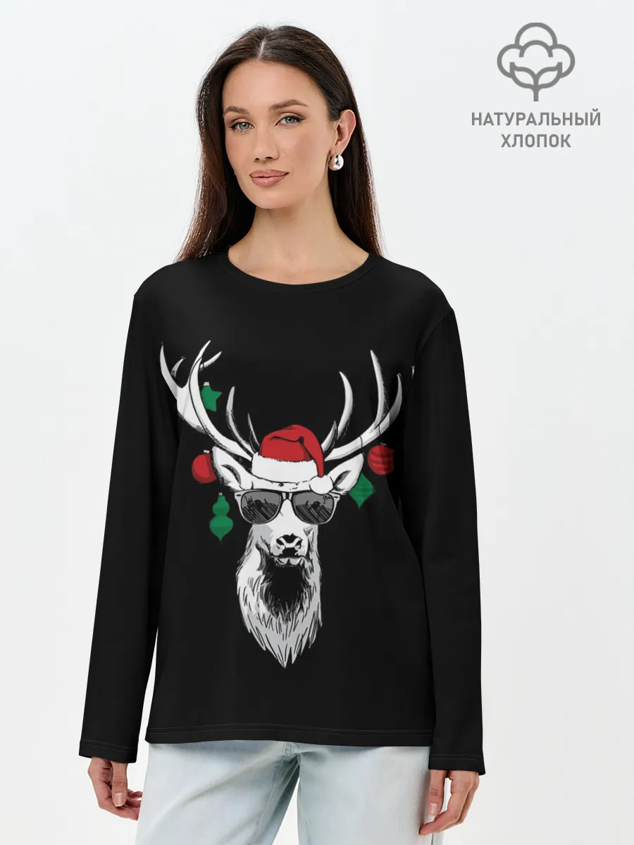 Лонгслив женский. Хлопок / Рождественский Олень