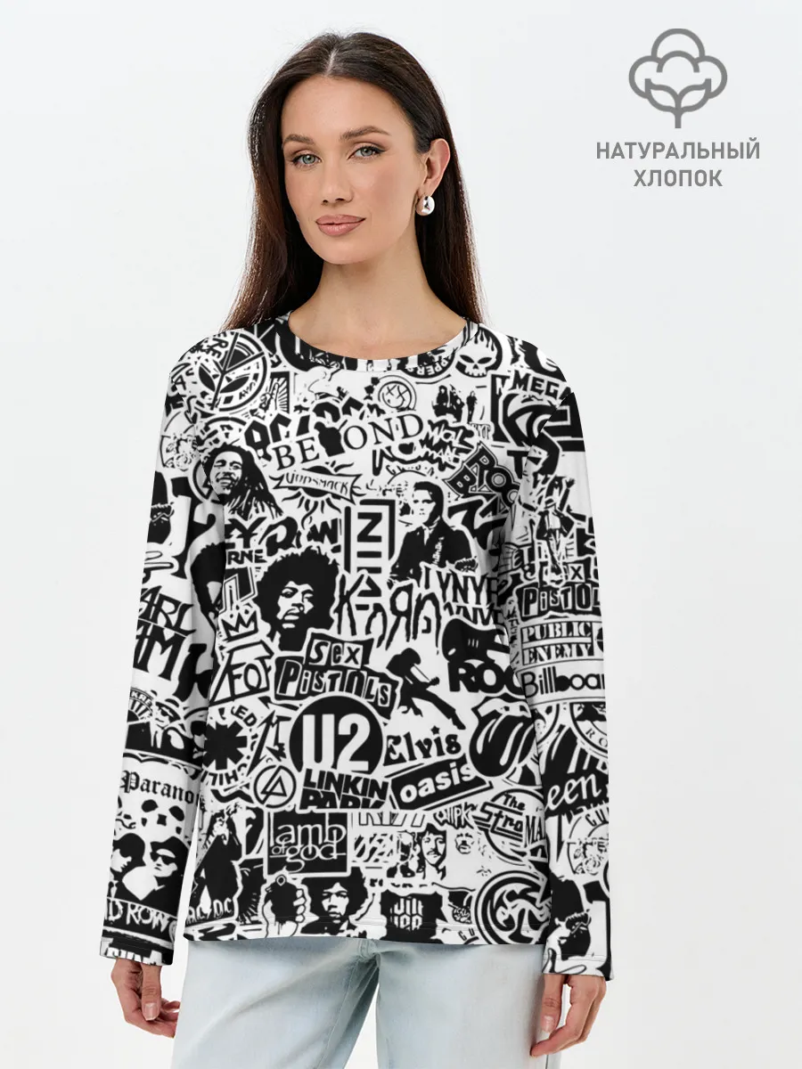 Лонгслив женский. Хлопок / Rock Band Logos