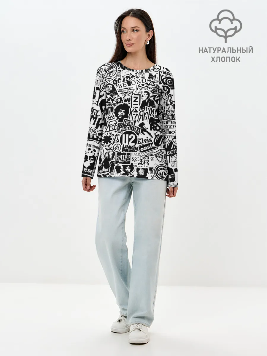 Лонгслив женский. Хлопок / Rock Band Logos