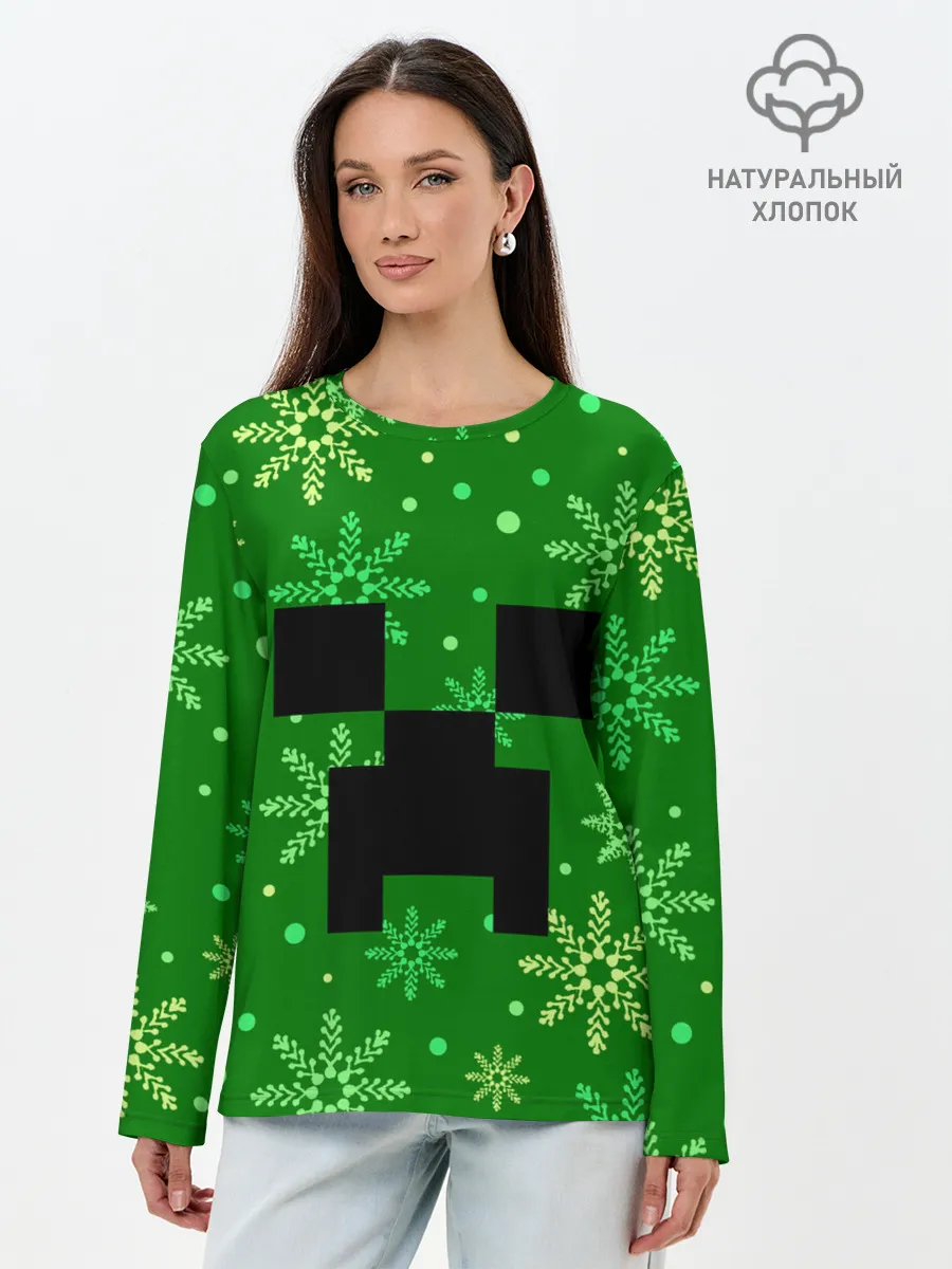 Лонгслив женский. Хлопок / ЗИМНИЙ MINECRAFT