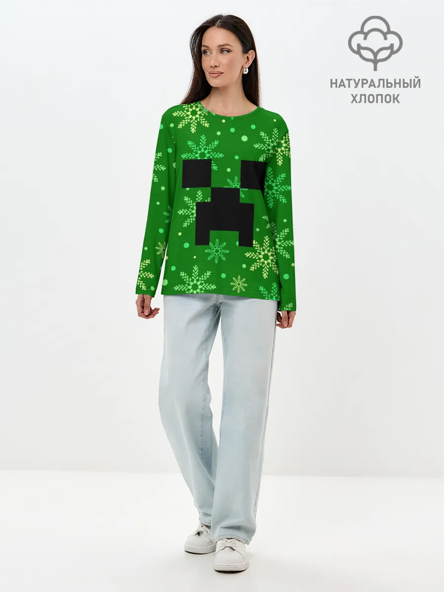 Лонгслив женский. Хлопок / ЗИМНИЙ MINECRAFT